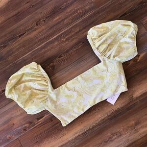 Phax Bandeau Puffy Shoulders Short Sleeve Paisley Size Medium